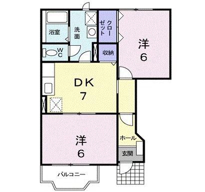 ラ・プリマヴェーラ B(2DK/1階)の間取り写真