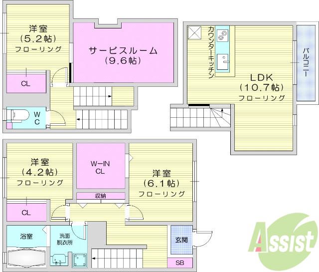 ヴィラヴェルデB棟(3LDK/2階)の間取り写真