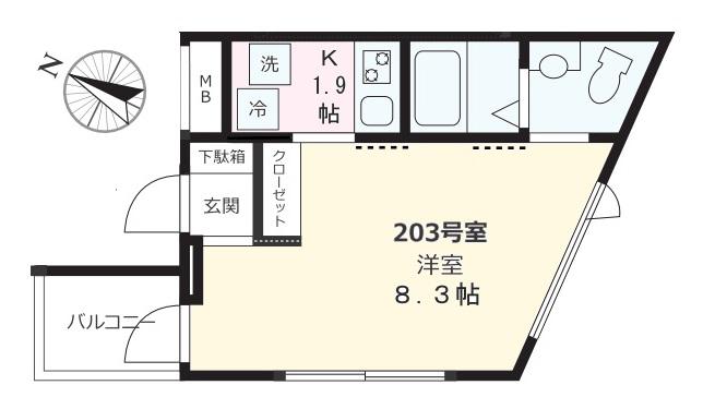 POSITIVE市谷台(1K/2階)の間取り写真