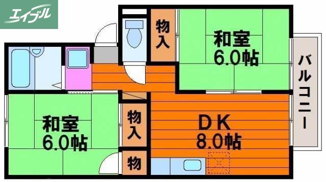 コーポラス福成(2LDK/2階)の間取り写真
