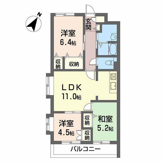 グランリューくるめ木(3LDK/3階)の間取り写真