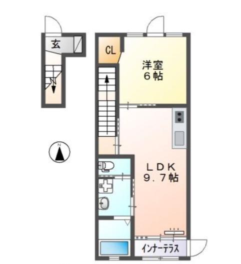 久留米白山町アパート工事(1LDK/2階)の間取り写真