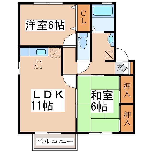 アヴニールK(2LDK/1階)の間取り写真