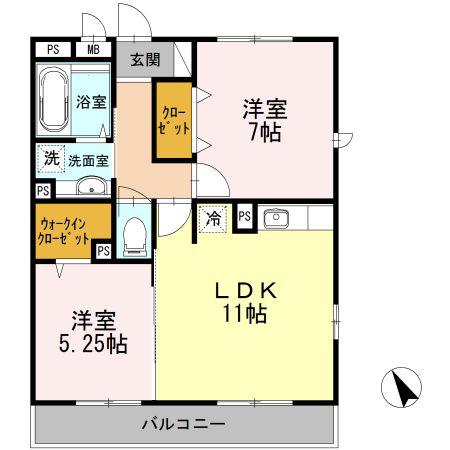 パークサイドレジデンス湘南(2LDK/2階)の間取り写真