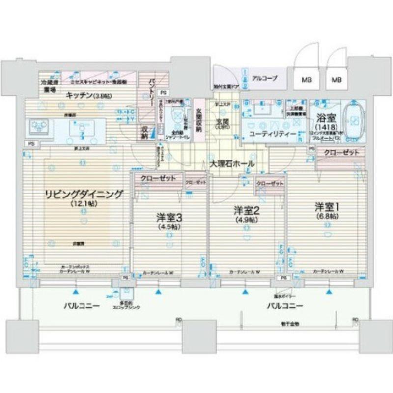 グランファーレ学園前ステーションサイド(3LDK/12階)の間取り写真