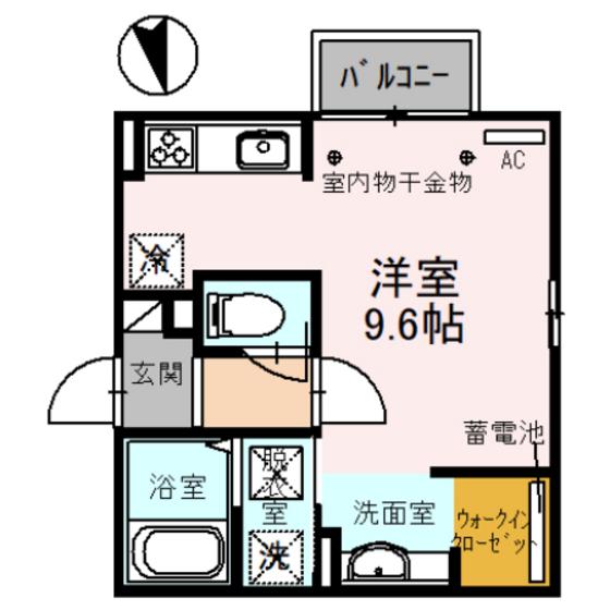 COCO AIR B棟(ワンルーム/1階)の間取り写真