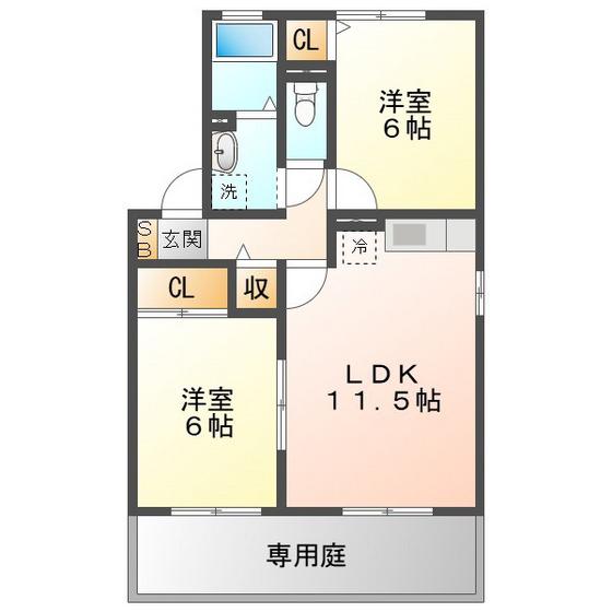 エルバルト高岡(2LDK/1階)の間取り写真