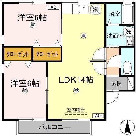 セジュール永木 B棟(2LDK/2階)の間取り写真