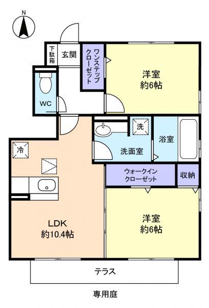 ソレイユA(2LDK/1階)の間取り写真