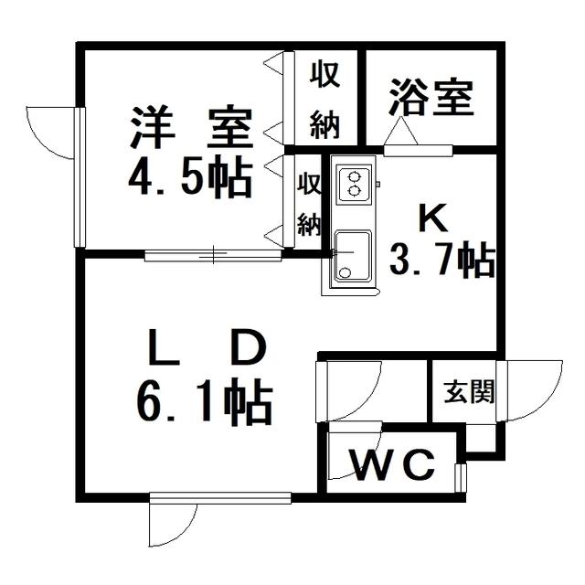 ＪＲ根室本線 釧路駅 バス乗車時間：30分 最寄りバス停で下車 徒歩4分 2階建 築30年(1LDK/1階)の間取り写真