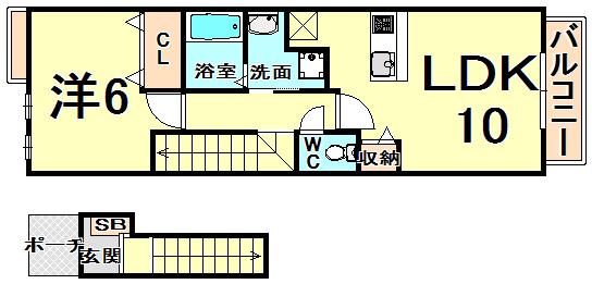 プリンス鋳物師(1LDK/2階)の間取り写真