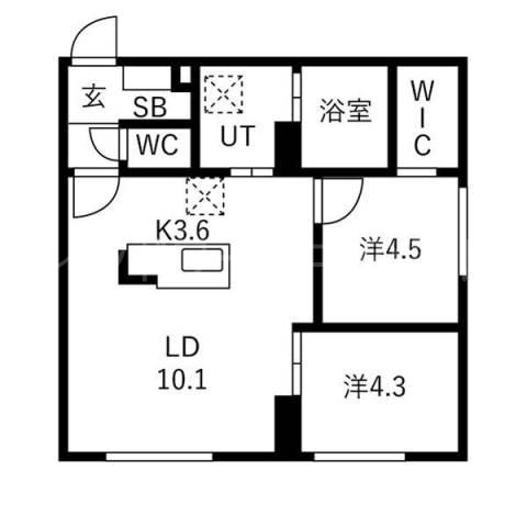 リガーレ月寒東(2LDK/1階)の間取り写真