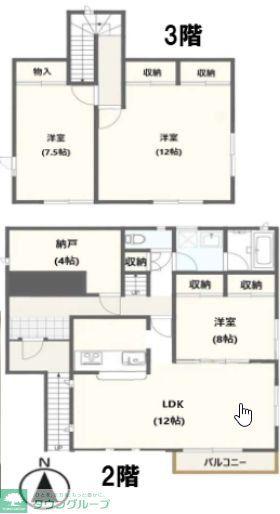 蒲田一丁目戸建て 2階・3階(3SLDK/2階)の間取り写真