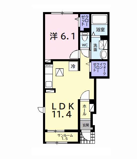 メゾン・ド・ルミエール9(1LDK/1階)の間取り写真