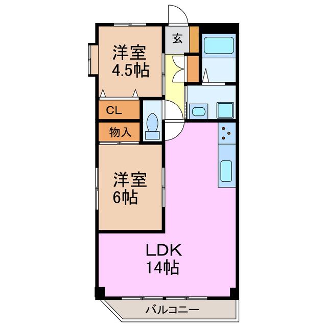 ヒルトップ滝の水(2LDK/2階)の間取り写真