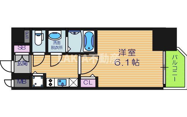 アクアプレイス天王寺II(1K/6階)の間取り写真