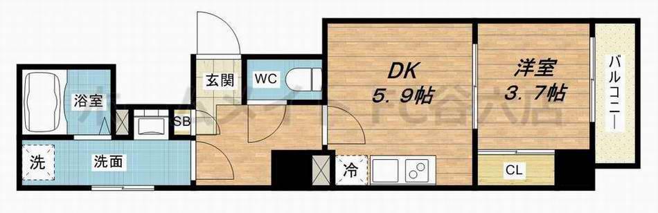 SERENITE本町REFLET(1DK/3階)の間取り写真