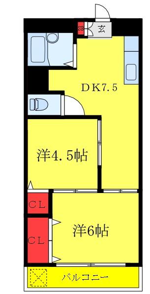 本橋マンション(2DK/2階)の間取り写真