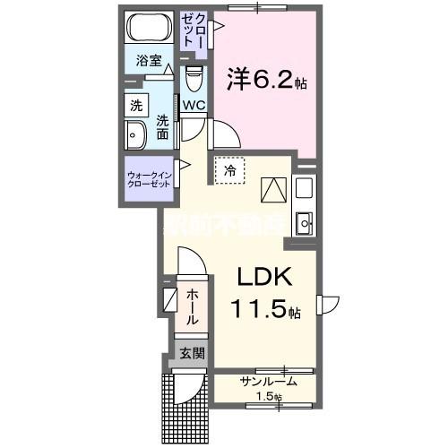 エクセラン 依井 A(1LDK/1階)の間取り写真