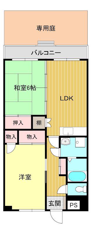 ロイヤルフラッツ(2LDK/1階)の間取り写真