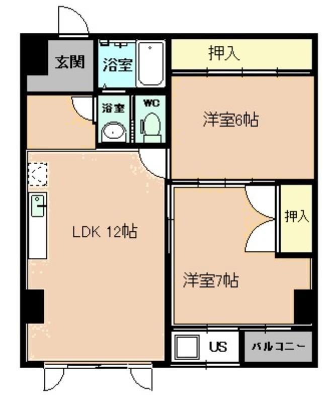 シャトー安野屋(2LDK/3階)の間取り写真