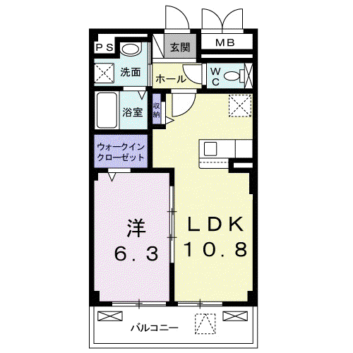 ドゥ・セードル利府(1LDK/2階)の間取り写真