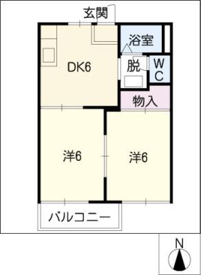 クレスト91(2DK/1階)の間取り写真