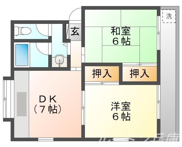 サンフラッツ2 B棟(2DK/2階)の間取り写真