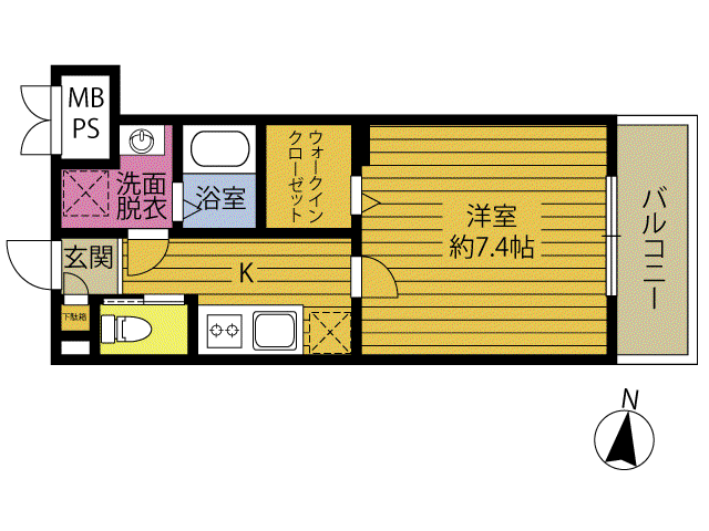 ヴァローレ天満(1K/1階)の間取り写真