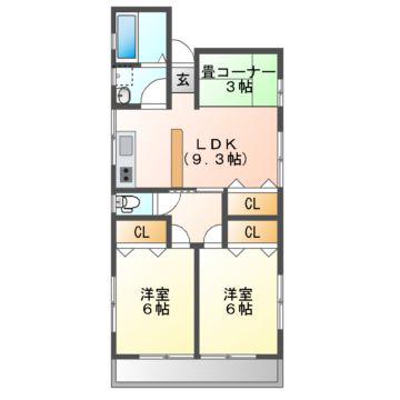 パークハイム南本庄(2LDK/2階)の間取り写真