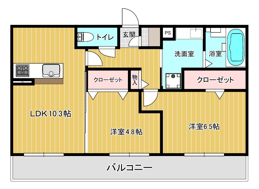 トリシア西原III(2LDK/1階)の間取り写真