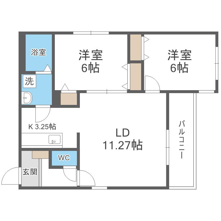 KOKOMO北13条(2LDK/2階)の間取り写真