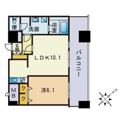 KDXレジデンス大濠ハーバービュータワー(1LDK/13階)の間取り写真