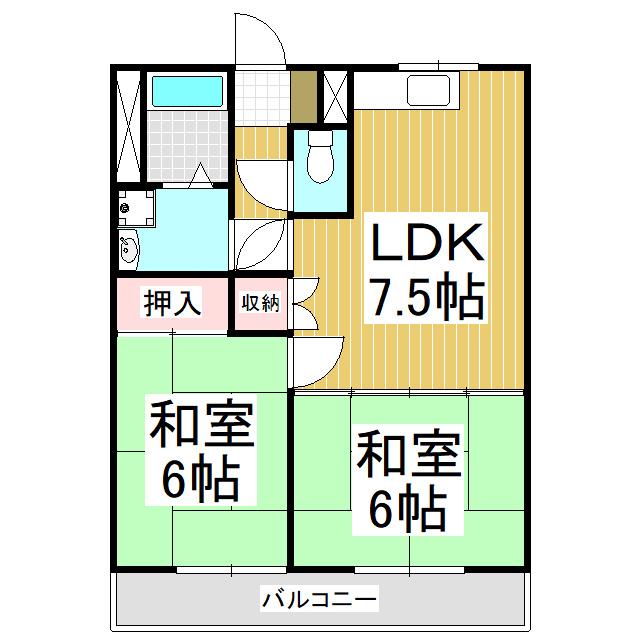 フラットT(2LDK/2階)の間取り写真