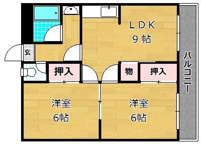 ロイヤルハイツさつき丘(2LDK/3階)の間取り写真