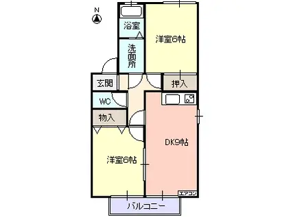 セジュールリムーブル(2DK/2階)の間取り写真