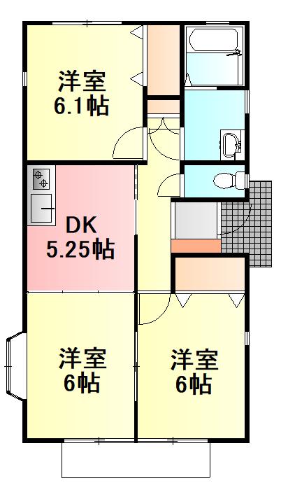ファミールK 弐番館(3DK/1階)の間取り写真
