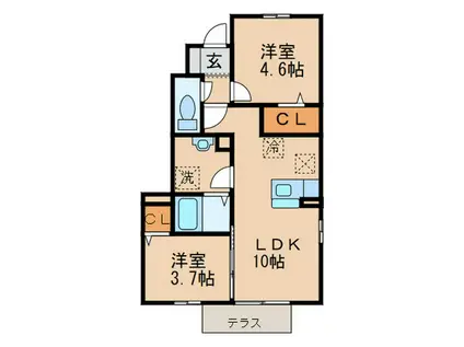 サンヒルズ愛坂 A棟(2LDK/1階)の間取り写真