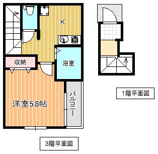 ほうれん荘(1K/3階)の間取り写真