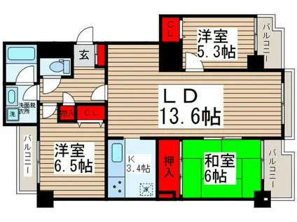 コスモ柏2(3LDK/3階)の間取り写真