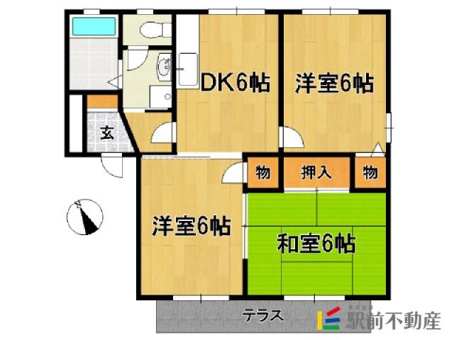 コマンセ21 A棟(3DK/1階)の間取り写真