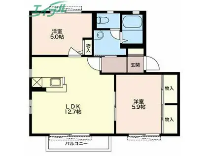 ハイムマグノリアB(2LDK/1階)の間取り写真