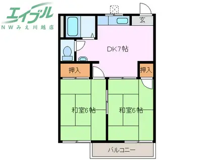 ハイツモリ北町(2DK/2階)の間取り写真