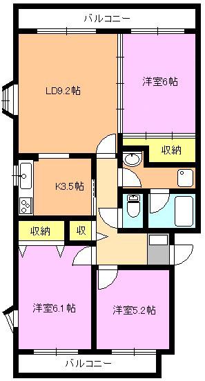 ルミエール緑岡B(3LDK/3階)の間取り写真