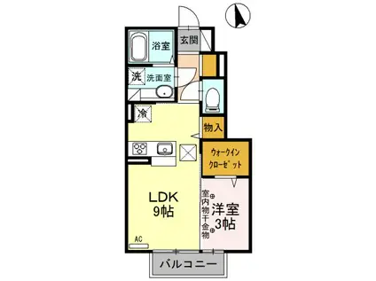 ヴァイア C(1LDK/1階)の間取り写真