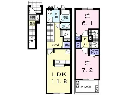 舞子坂ヒルズII(2LDK/2階)の間取り写真