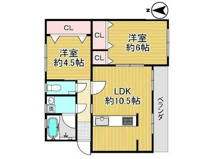 長岡天神ハイツ14棟(2LDK/5階)の間取り写真