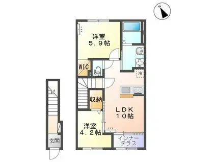 カーサ・フェリーチェS(2LDK/2階)の間取り写真