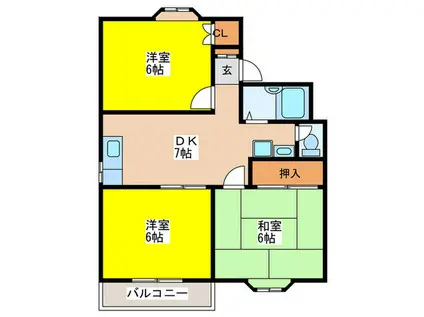 ファミール中央A棟(3DK/2階)の間取り写真