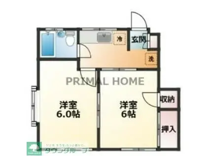 恵峰ハイツ(2K/1階)の間取り写真